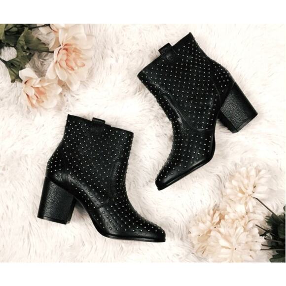 Rebecca Minkoff Sierra Studded Boots Size 7 Black Leather Heeled Bootie Edgy - Picture 2 of 13